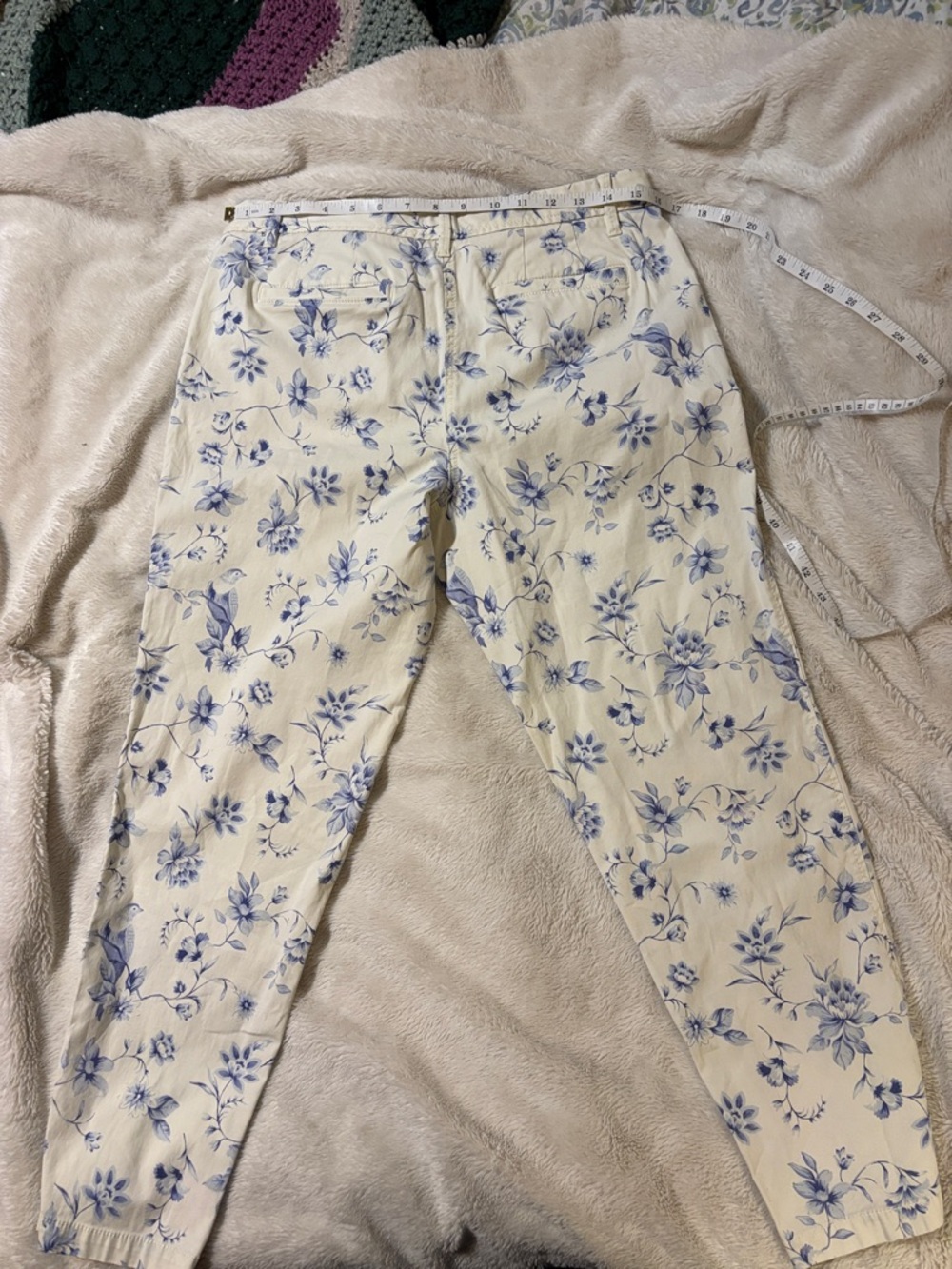 Talbots Cream Jeans with Blue Floral Print